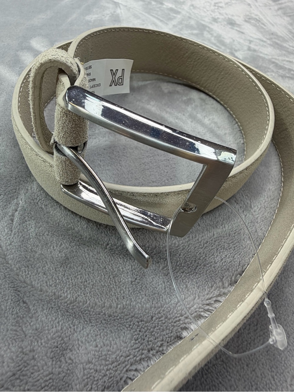 Men’s Beige Suede Belt with Silver Buckle Guest Party Fall 38